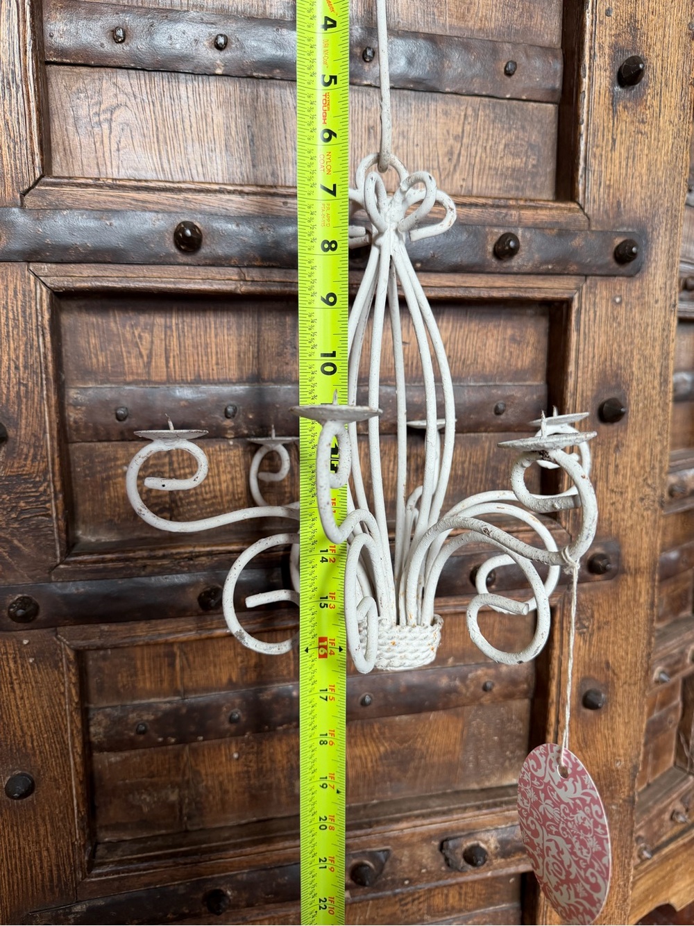 White Vintage-Style Metal Hanging Candle Chandelier - Picture 5 of 5